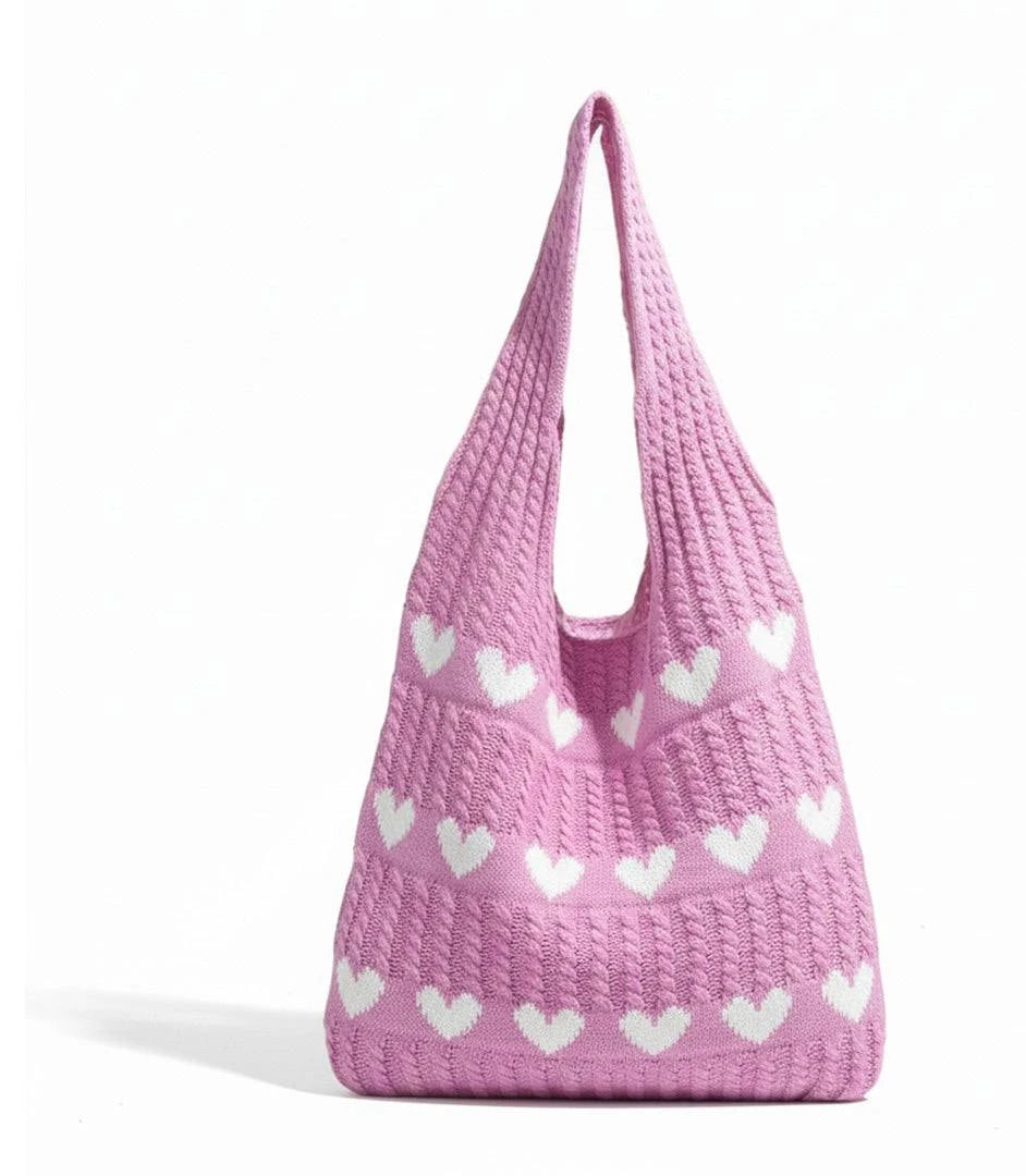 Knitted Heart Tote Bags